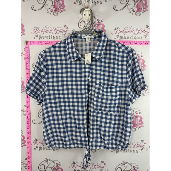 Urban Heritage Tops - Urban Heritage tshirt button up Blue & White Gingham Tie-Hem Button Shirt